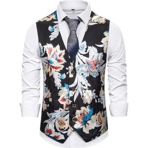 MGDIFYXAA Heren Bloemenvest Bronzing Mouwloos Slim Fit Paisley Bloemen Vest Jurk Vesten Marineblauw M