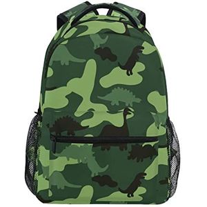 Dinosaurus Camouflage Groene Cartoon Boekentas School Student Rugzak Voor Reizen Tiener Meisjes Jongens Kid, Patroon, M