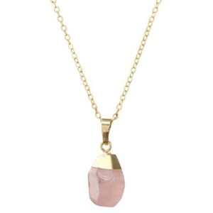 Bohemen Vrouwen Korte Choker Ketting Natuurlijke Citrien Amethist Kristallen Hanger Kettingen Party Bruiloft Sieraden (Color : RoseQuartz Gold)