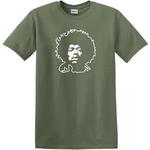 Jimi Hendrix Gitaar icoon Che Guevara Style Zware Katoenen T-shirt Militair Groen, Militair Groen, M