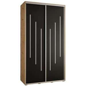 MEBLE KRYSPOL Davos 12 140 Kledingkast met twee schuifdeuren voor slaapkamer - moderne opbergkast, kledingroede en planken - 235,2x140x60 cm - Artisan Black Silver