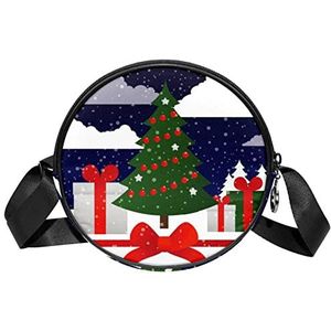 Ronde Crossbody Tas Winter Vakantie Nacht Kerstboom Wolken Messenger Bag Purse voor Vrouwen, Meerkleurig, 6.7x6.7x2.3 in, Sling Rugzakken