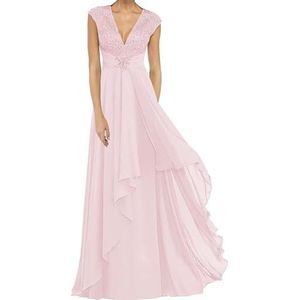 Dames chiffon moeder van de bruid jurk plooien Avond Prom jurken Cocktail Jurken Plus Size, roze, 32