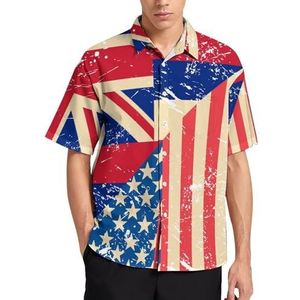 Retro vlag van de VS en Hawaï, zomerhemden voor heren, casual, korte mouwen, button-down, blouse, strandtop met zak, XS