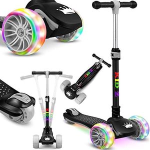 KIDIZ® X-Pro2 kinderstep, driewieler met PU-led-lichtgevende wielen, kinderstep, opvouwbaar, in hoogte verstelbaar, voor jongens en meisjes, 3-12 jaar, zwart