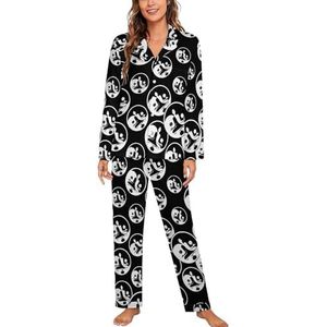 Yoga Yin Yang pyjama met lange mouwen voor vrouwen, klassieke nachtkleding, nachtkleding, zachte pyjamasets