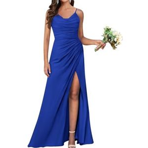 Zeemeermin bruidsmeisjesjurken voor dames, lange chiffon formele jurk, avondjurk met split, koningsblauw, 34