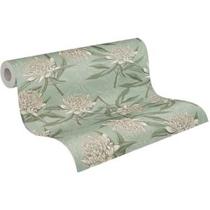 behang bloemen blauw, groen en wit 53 cm x 10.05 m - van Sanders & Sanders