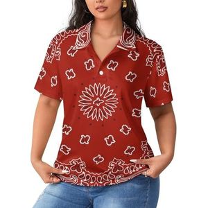 Rode bandana-patroon dames poloshirts met korte mouwen casual T-shirts met kraag golfshirts sport blouses tops XL