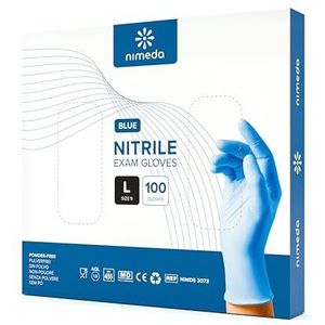 Kemes Nitril handschoenen, wegwerphandschoenen, latexvrij, poedervrij, nitril, maat L, blauw, 100 stuks