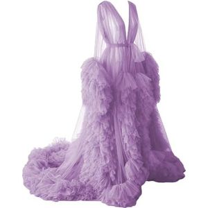 WSEYU Pluizige tule gewaad zwangerschapsjurk voor fotoshoot lange pure bruidsgewaad babyshower jurk plus size, Wisteria, 32