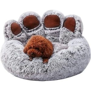 RUYICZB Bear Paw Shape Pet Round Bed, Calming Donut Dog Bed Anti Anxiety, Self Warming Faux Fur Cat Bed Long Plush Pet Sofa, Comfy And Cosy Doggie Bed Wasbaar Met Bolster,Grijs,XXL