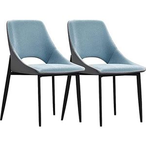 GEIRONV Moderne eetkamerstoelen set van 2, koolstofstalen poten woonkamer zijstoelen technologisch stoffen kussen rugleuning keukenstoelen Eetstoelen (Color : Blue, Size : 41x50x82cm)