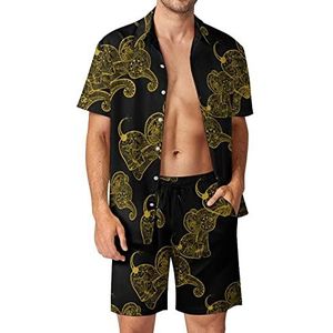 Baby Olifant Doodle Hawaiiaanse Sets voor Mannen Button Down Korte Mouw Trainingspak Strand Outfits S