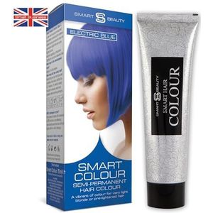 Smart Beauty Electric Blue Semi-permanente haarverf, stralende blauwe haarkleur voor gebleekt haar, met voorgemengde, niet-druipende formule, semi-permanent, veganistisch, dierproeven