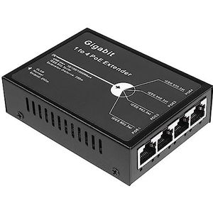 REVOTECH Gigabit 4-poorts 60W PoE-extender, 1000 Mbps 1 in 4 out PoE+-repeater met 3 beschikbare modi, 60W 802.3BT-ingang, 802.3at-uitgang 30W, 100m/250m PoE-uitbreiding voor PoE-apparaat