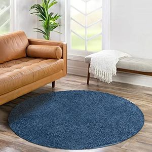 carpet city Shaggy hoogpolig tapijt, rond, 200 cm, blauw, langpolig woonkamertapijt, effen modern, pluizig zacht tapijt, slaapkamer decoratie