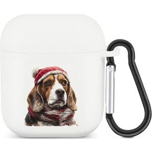 Winter Beagle Hond Leuke Case Voor AirPods 2&1 Schokbestendige Beschermende Hoofdtelefoon Gevallen Cover Met Sleutelhanger Voor Mannen Vrouwen