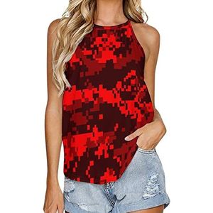 Rode camouflage-camouflage-tanktop voor dames, zomer, mouwloze T-shirts, halter, casual vest, blouse, print, T-shirt, 5XL