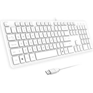 B.FRIENDit Bedraad USB-toetsenbord, comfortabele stille chocoladetoetsen, duurzaam ultradun bedraad computertoetsenbord (QWERTY) voor pc, Windows 11/10/8/7/XP/Vista KB1430 - wit
