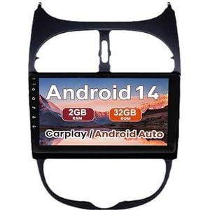 Android 15 Autoradio 9 inch touchscreen voor Peugeot 206 2001-2008 Autoradio Navigatie met Carplay met GPS navigatie Bluetooth FM USB Steering Wheel Control(X8 8G+128G)