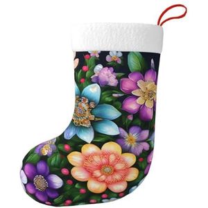 Aubnva Bloem Diamant Schilderijen Print Kerst Kous 17.7 inch Feestelijke Decor Voor Xmas Familie Bijeenkomsten Party Gunsten