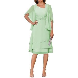 2 Stuks Moeder van de Bruid Jurk voor Bruiloft 3/4 Mouwen Chiffon Avond Prom Jassen met Jas, Stoffige Salie, 32