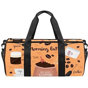 Zwart dier koekjessnijder patroon reizen duffle tas sport bagage met rugzak draagtas gymtas voor mannen en vrouwen, Vintage Koffie Latte Lepel Patroon, 45 x 23 x 23 cm / 17.7 x 9 x 9 inch