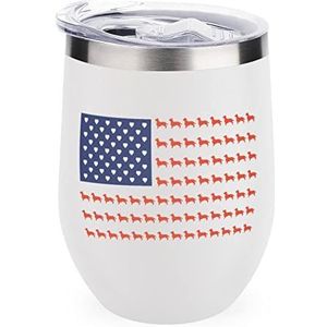 Teckel VS vlag geïsoleerde beker met deksel leuke roestvrijstalen koffiemok duurzame theekop reismok witte stijl
