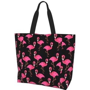 MYGANN Mooie Roze Flamingos Vrouwen Grote Capaciteit Schouder Waterdichte Boodschappentas Voor Dagelijkse Reizen Gift Bag, Zwart, Eén maat
