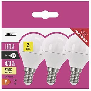 EMOS LED-lamp 6W / vervangt 40W gloeilamp / E14-fitting / 470lm / warm wit - 2700K / Mini Globe G45 / 30.000 uur levensduur/verpakking van 3