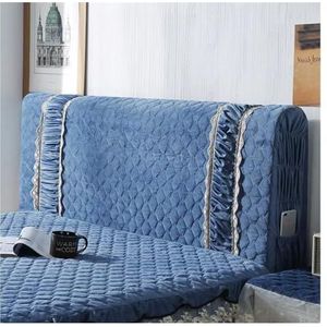 Stretch bed hoofdeinde Cover hoofdeinde, Luxe kanten flanel koning koningin op maat gemaakte hoofdeinde hoes mode dikker fluweel all-inclusive gewatteerde bed hoofddeksel(Dark Blue,W200 x H70cm)