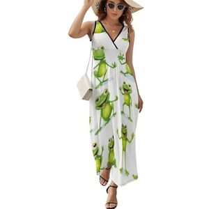 Green Frogs Dancing dames mouwloze V-hals maxi-jurk casual zomer lange jurk