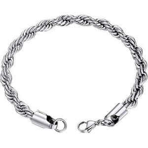 GOLDCHIC JEWELRY 3MM 6MM Touw Ketting Armband, 316L Roestvrij Staal/18K Vergulde Chunky Twist Link Voor Mannen, 21MM, 21 cm, Roestvrij staal