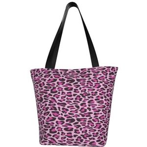 BeNtli Schoudertas, canvas draagtas grote tas vrouwen casual handtas herbruikbare boodschappentassen, luipaardprint roze, zoals afgebeeld, Eén maat