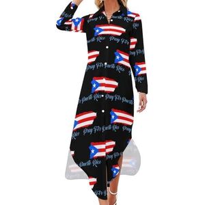 Bid voor Puerto Rico Maxi-jurk voor dames, lange mouwen, knoopsluiting, casual feestjurk, lange jurk, 6XL