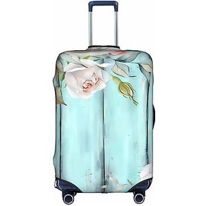 Dehiwi Teal Schuur Deur Bloemen Bagage Cover Reizen Stofdichte Koffer Cover Rits Sluiting Koffer Protector Fit 45-70 cm Bagage, Wit, S