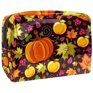 Make-up tas PVC toilettas met ritssluiting waterdichte cosmetische tas met Halloween herfst pompoen esdoornblad voor vrouwen en meisjes