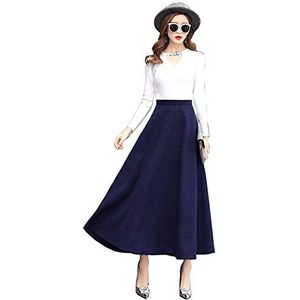 BiilyLi Vrouwen Winter Wollen Maxi Rok Elegante Plaid Warm Gestreepte Hoge Taille Casual Party A-lijn Elastische Taille Lange Rok, XXL