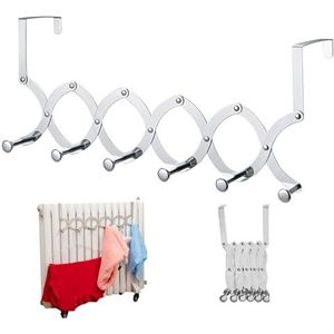 Deurhaak met 6 haken, deurkleerhanger over de deur, kapstokhaken, intrekbare over deurhanger voor radiator, hittebestendig, extra brede deurhaken voor kleding, handdoeken, sokken, hoeden