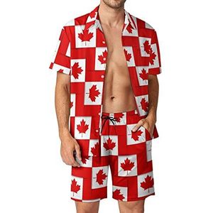 Canadese Canadese vlag heren 2 stuks Hawaiiaanse sets losse pasvorm korte mouwen shirts en shorts strand outfits S