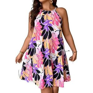 voor vrouwen jurk Plus jurk met halterhals en bloemenprint (Color : Multicolore, Size : 4XL)