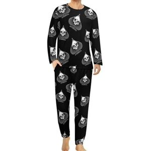 Skull Poker Comfortabele herenpyjama-set met ronde hals en lange mouwen, loungewear met zakken, L