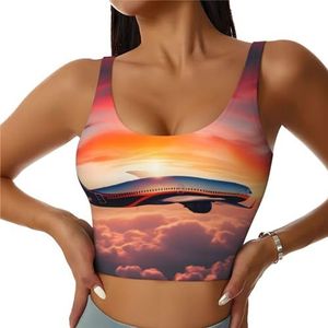 Vliegtuig Zonsondergangen Sky Print Comfortabele Vrouwen Sport Vest Yoga Workout Vest Voor Vrouwen Lichtgewicht Zomer, Zwart, S