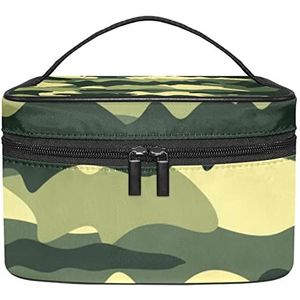 Camouflage groen patroon make-up tas voor vrouwen meisjes cosmetische tassen met handvat reizen make-up organizer tas, Groen Camouflage Patroon Lichtblauw, 8.9x5.9x5.4 Inches, Make-up zakje