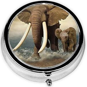 Pillendoos Olifant en Baby Olifant Ronde Pillendoos 3 Compartiment Geneeskunde Pil Organizer Leuke Pil Organizer Draagbare Reizen Pillendoos Geneeskunde Vitamine Kabeljauw Leverolie Opbergdoos Unieke