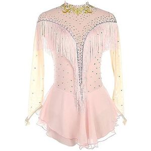 Nnnydjy Klassieke Kunstschaats Prestatie Jurken Lange Mouw Vrouwen Fringe Ijs Dans Schaats Kostuum Meisjes Ritmische Gymnastiek Leotards Ritmische,Roze,11_13Years