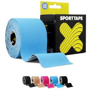 SPORTTAPE Kinesiotape extra sterk 5 cm x 5 m - Blauw | Hypoallergeen, waterdicht | Voor spierblessures & ondersteuning | 1 ongesneden rol