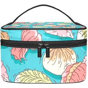 Roze Groene Oranje Dumplings Blauwe Make-up Tas Voor Vrouwen Meisjes Cosmetische Zakken Met Handvat Reizen Make-up Organizer Tas, Roze Groen Oranje Dumplings Blauw, 8.9x5.9x5.4 Inches, Make-up Pouch
