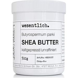Sheaboter, koudgeperst en ongeraffineerd, 500 g, 100% zuivere verzorging of perfecte basis voor hoogwaardige verzorgingsproducten van wesentlich.